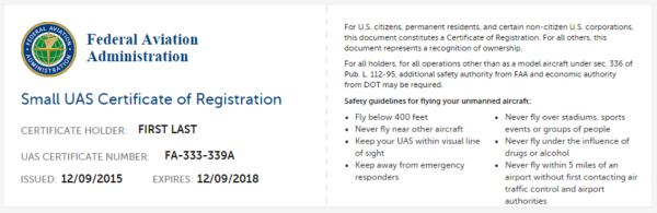 Small UAS Certificate of Registration