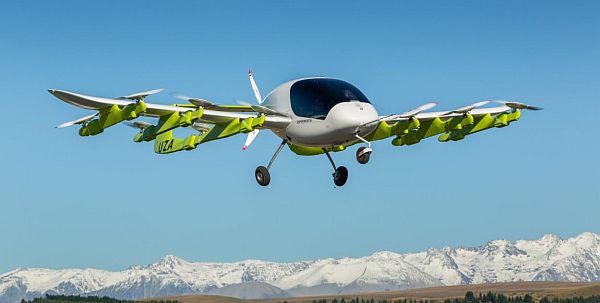The Cora electric air taxi in-flight in New Zealand.